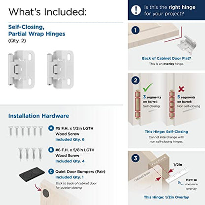 Amerock 1 Pair 1/2" Overlay White Partial Wrap Cabinet Hinge - color: White, size: 1/2 Inch (13 mm) Overlay