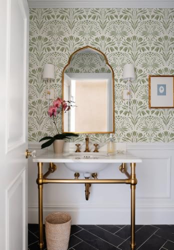 Green Tulip Floral Peel and Stick Wallpaper Retro Green Contact Paper - color: Green, size: 17.3" x 197"