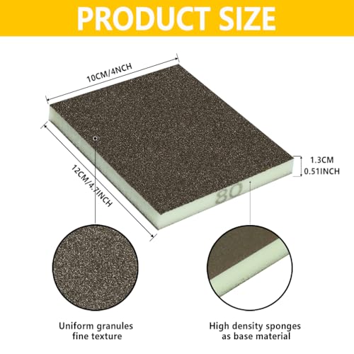 16PCS 60 Grits Sanding Sponge Coarse Sanding Block, Washable and Reusable Wet Dry Sandpaper Sponge， Sander Sponges for Wood Drywall Metal Wood - color: Brown, size: 60 Grits-16PCS