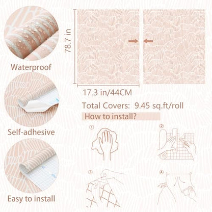 Guvana Pink Wallpaper Peel and Stick Modern Light Pink and White Wall Paper - color: Pink and White, size: 17.3" x 78.7"