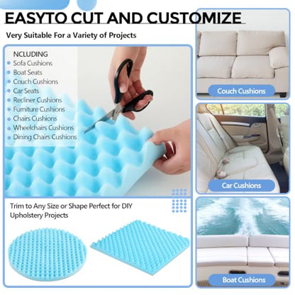 Gerrii 72" X 24" X 1" Egg Foam Pad, 30d High-Density Couch Cushion, Blue - color: Blue, size: 72" X 24" X 1"