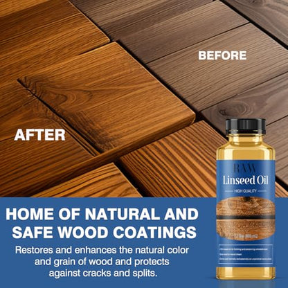 Raw Linseed Oil for Wood Protection - Refreshes Wood Naturally - 7.1 oz - color: Yellow