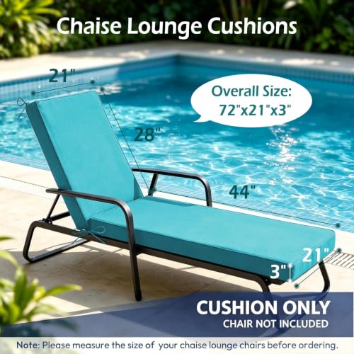 Chaise Lounge Cushions Outdoor, 72"x21"x3", Teal - color: Teal
