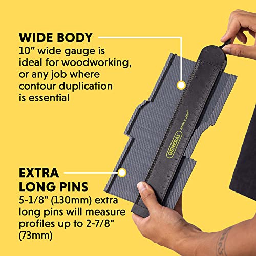General Tools Locking Contour Gauge #834X with Extra Long Pins, Profile Gauge, Shape Duplicator, 10-Inch (254mm), Precisely Copy Irregular Shapes For Perfect Fit and Easy Cutting - size: 10-Inch with extra long pins, with lock