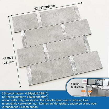 Subway Backsplash Peel and Stick Backsplash Tile Cement Grey 10pcs - color: Cement Grey, size: 10sheets