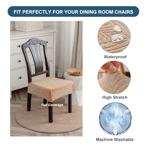 Waterproof Stretch Dining Chair Seat Covers, Set of 6 Khaki - color: Khaki, size: 16-20in-Rear-gapped