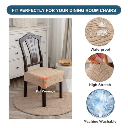 Waterproof Stretch Dining Chair Seat Covers, Set of 6 Khaki - color: Khaki, size: 16-20in-Rear-gapped