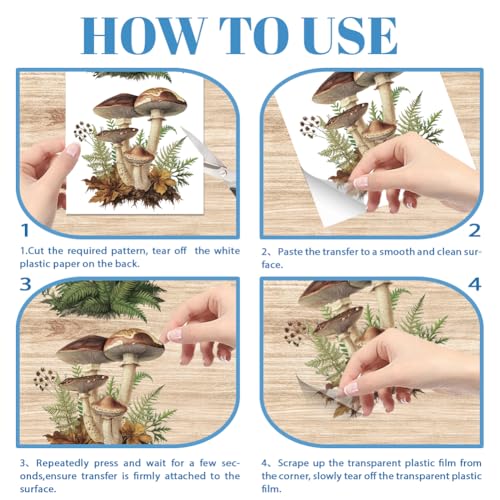 GLOBLELAND 3 Sheets Vintage Mushrooms Transfer for Furniture 6×12 inch - style: Mushrooms