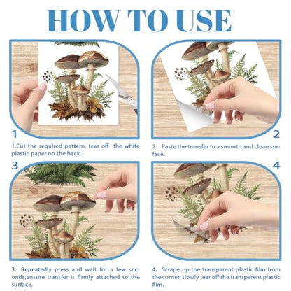 GLOBLELAND 3 Sheets Vintage Mushrooms Transfer for Furniture 6×12 inch - style: Mushrooms