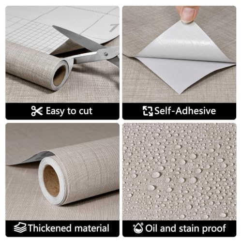 wishFIRE Grasscloth Peel and Stick Wallpaper 23.6"X200" Khaki Contact Paper - color: Khaki, size: 23.6" x 200"
