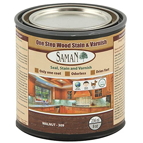 SamaN Interior One Step Wood Seal, Stain and Varnish – Oil Based Odorless Dye - Protection for Furniture and Fine Wood (Walnut SAM-309, 8 oz) - color: Walnut, size: 8 oz