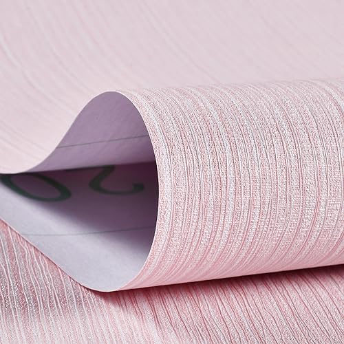 Haimin Grasscloth Wallpaper Textured 24in X 393in Fabric Contact Paper Pink Wall Paper Textured Linen Peel and Stick Self-Adhesive Thick Vinyl Embossed Film Wallpaper (Pink) - color: Pink