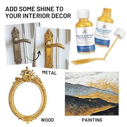 Liquid Gold Leaf Paint Multi Surface Rich Gold Paint for Metal, Wood, Plastic, Canvas, Appliance, Furniture Scratch Repair & Art Handcrafts 30ml/1.5oz Fast Drying Acrylic Metallic Finish - size: 1.5 Fl Oz (Pack of 1)