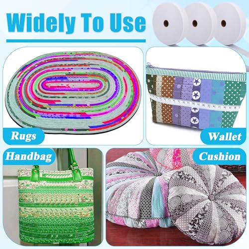 3 Roll Batting Strips 2 1/4in, Jelly Roll Rug Batting with Scissors, Rule