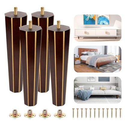 Wood Furniture Legs Set of 4 Square Round Couch Brown Sofa Dresser, Century Modern Replacement Parts for Armchair Recliner Coffee Table Cabinet Bed Chair (Brown, 10 Inch) - size: 10 inch