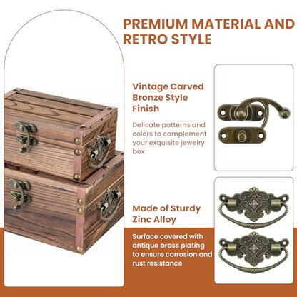 1 Set Jewelry Box Hinges Hasp Catch, Retro Engraved Decorative - color: Antique Bronze- 8pcs