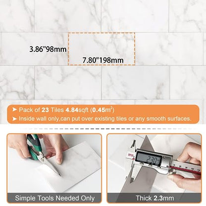 VAOVI Matte Peel and Stick Tiles Bathroom Wall(23pcs,Carrara White) - color: Carrara White