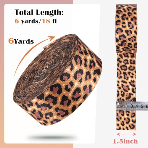 1.5 Inch Webbing Leopard Print 6 Yards Polycotton Webbing for Sewing Bag Purse Handles Straps 1 1/2 Inch - color: Leopard-6 Yards