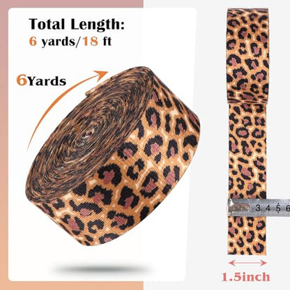 1.5 Inch Webbing Leopard Print 6 Yards Polycotton Webbing for Sewing Bag Purse Handles Straps 1 1/2 Inch - color: Leopard-6 Yards