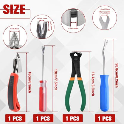 4 PCS Upholstery Staple Remover Tack Puller Nail Remover Tool Set Includs End Cutting Pliers, U & V Tip Tack Lifters, Staple Puller for Furniture Floor Wall Wooden Case Car Photo Frame Carpet