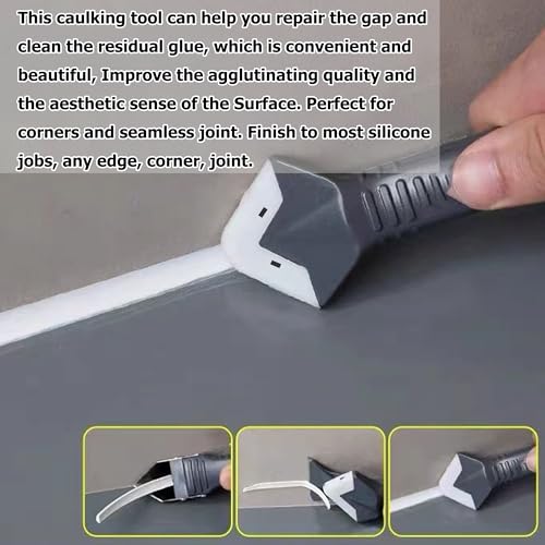Silicone Caulking Tool Caulk Remover 3 in 1 (Stainless Steelhead), Sealant Finishing Tool Grout Scraper, Reuse and Replace 5 Silicone Pads, Great Tools for Kitchen Bathroom Window, Sink Joint