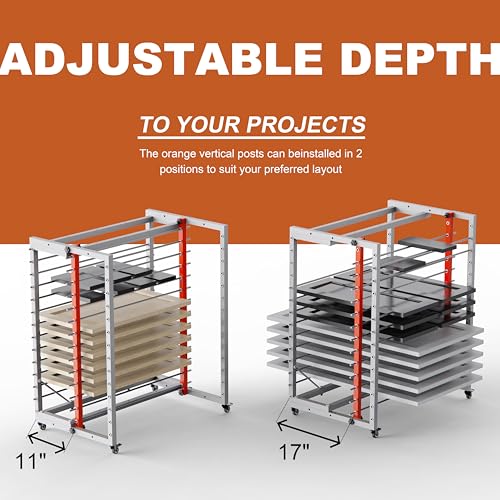 Drying Painting Rack for Cabinet Doors – 13-Tier Metal Panel Stand with Locking Wheels and Adjustable Depth