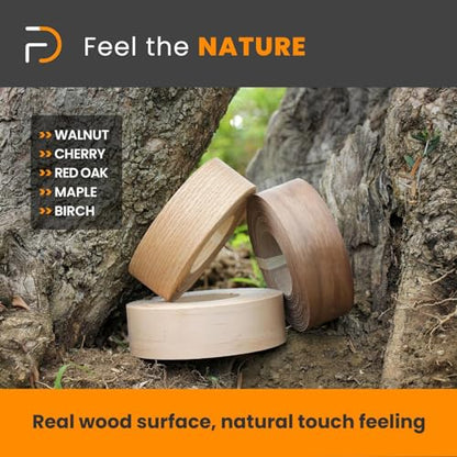 Furndiy Cherry 3/4" x 50' Roll Pre-Glued Wood Veneer Edge Banding, Iron on Edge Band, Hot Melt Adhesive, Real Wood Edge Tape, Veneer Edging for Easy Furniture Restoration, Smooth Surface, Based in USA