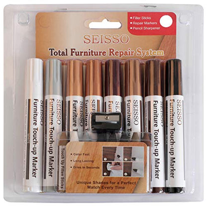 SEISSO 17 Piece Furniture Touch Up Markers Kit with Wax Sticks Sharpener - color: 8 + 8 Colors