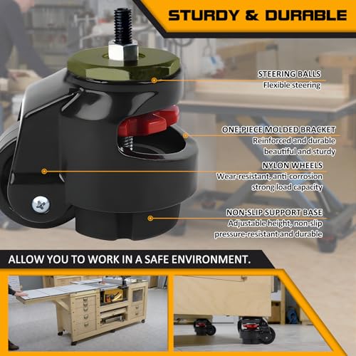 Leveling Stem Casters,Heavy Duty Leveling Casters,Loading Capacity 2200 Lbs - size: 2 INCH