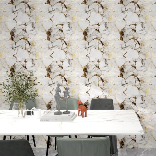 Haimin 3D Wall Panels Peel and Stick Marble Tile Look 10 Pack Waterproof - color: Gilded White