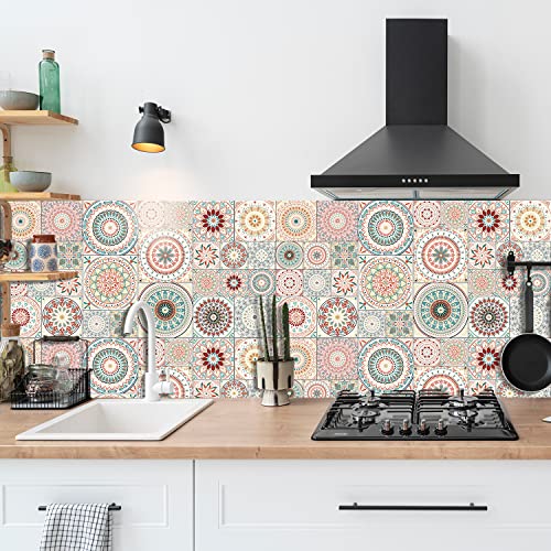Easy Peel Stick Vinyl DIY wall Tile Decals Stick on backsplash,28pcs - color: Diy Mandala Floral