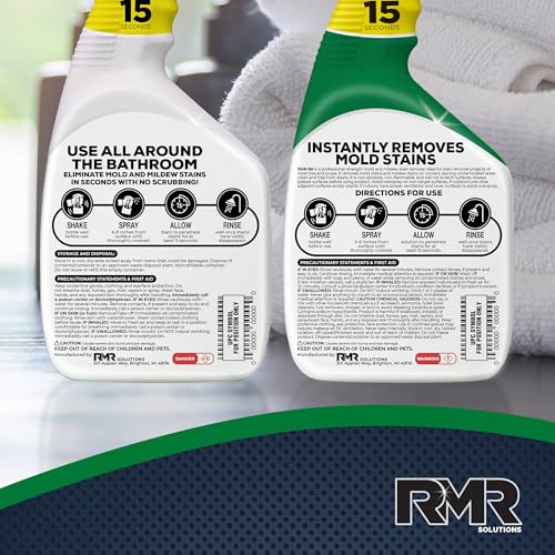 RMR Complete Mold & Mildew Stain Eraser System – No-Scrub Tub & Tile Cleaner + Instant Mold & Mildew Stain Remover Spray, Indoor/Outdoor Bathroom, Shower, Siding, & Deck Cleaning Kit, 2–32 Oz Bottles
