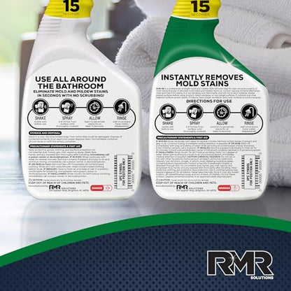 RMR Complete Mold & Mildew Stain Eraser System – No-Scrub Tub & Tile Cleaner + Instant Mold & Mildew Stain Remover Spray, Indoor/Outdoor Bathroom, Shower, Siding, & Deck Cleaning Kit, 2–32 Oz Bottles