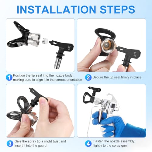 M METERXITY 1-Set Airless Paint Sprayer Tips, Tungsten Steel Reversible Spray Tips with 1 Pad for Homes/Buildings/Garden/Decks/Fences [Black, 315] - size: 315