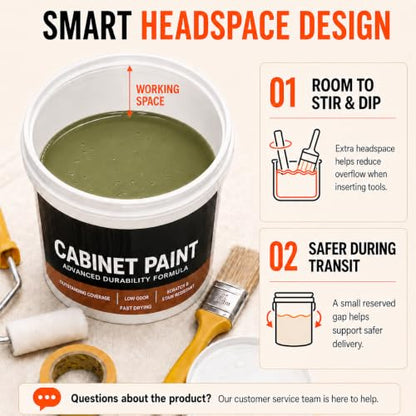DWIL Cabinet Paint, Water Based Kitchen Cabinet Paint, Furniture Paint, Wood Paint, Low Odor, Fast Drying, Semi-Gloss, 32oz Olive Green - color: Olive Green, size: 32 Fl Oz (Pack of 1)