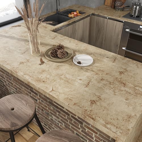 VEELIKE Aged Tan Concrete Wallpaper Peel and Stick Distressed Beige Limewash Wallpaper for Bedroom Bathroom Renters 24''x118'' Removable Self Adhesive Concrete Contact Paper for Countertop Accent Wall - size: 24" x 118"