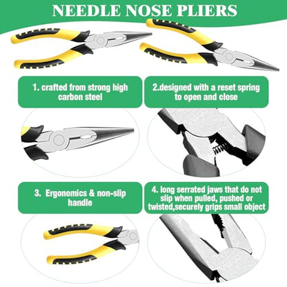 6 Pcs Upholstery Remove & Install Tools Kit Contains Rubber Mallet Hammer with 2PCS Replacement Head, Nail Tack Remover, Staple Tack Lifter and Removal Pliers for Furniture Floor Jewelry