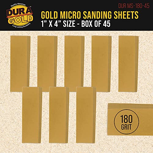 Dura-Gold Premium 1" x 4" Gold Sandpaper Micro Sheets, 180 Grit (Box of 45) - style: 180 Grit