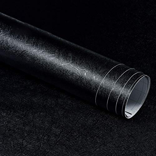MelunMer Black Silk Wallpaper Peel and Stick Removable Textured 15.7"x512" - color: Black, size: 15.7"×512"