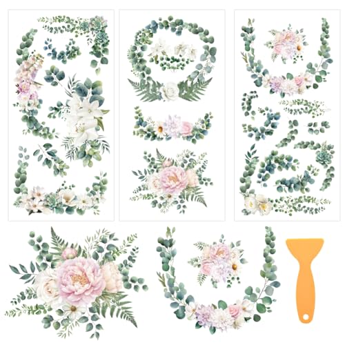 3 Sheets Eucalyptus Leaf Rub on Transfers for Crafts and Furniture 12×6inch Flower Plants Furniture Transfer Stickers for Wood Cabinet Dressers Home Decor - style: Eucalyptus Leaf