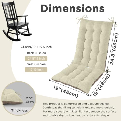 AddGrace Extra Large Rocking Chair Cushions with Ties Set of 2 Beige - color: Beige