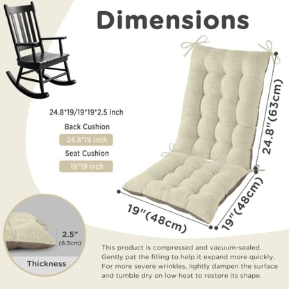 AddGrace Extra Large Rocking Chair Cushions with Ties Set of 2 Beige - color: Beige