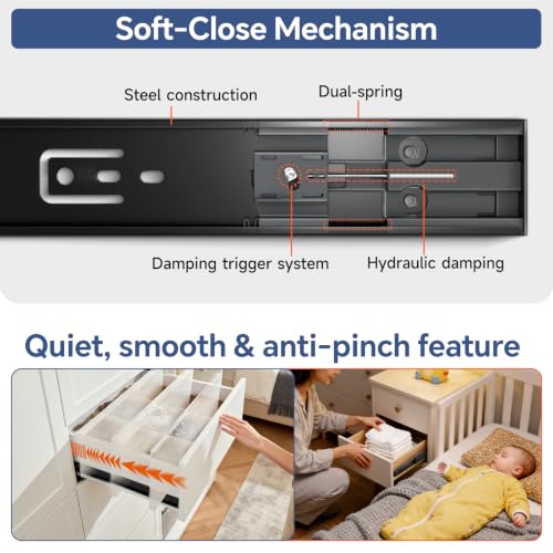 ToBeGreat 12 Inch Soft Close Drawer Slides, Full Extension, 1 Pair - color: Black-(Soft Close), size: 12 Inch