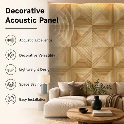 Acoustic Wall Panels, 6-Pack 23.62x23.62 in, Decorative Sound Absorbing Panels, Self-Adhesive for Wall/Ceiling, Noise Reduction Wall Art for Home Studio Office, Natural Oak - size: 6 Pack-23.6"*23.6"