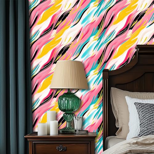 HOMETITUTE Brushstroke Peel and Stick Wallpaper 118.1x17.7 Inch Vinyl - color: Vibrant Brushstroke Modern