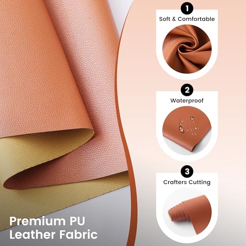 KUUP Lychee PU Faux Leather Fabric Sheets, 1 Yard 54" x 36", 0.8mm Thick - color: Brown Litchi, size: 1 yard