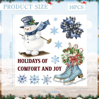 16 Pcs Snowman & Reindeer Rub-On Transfers for Furniture & Crafts - style: Winter