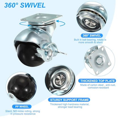 PATIKIL 1.5 Inch Ball Caster Wheels with Brake, 4 Pack 360° Rotating Swivel Top Plate Wheels 298 lbs Total Capacity Locking Caster with M4 Screws for Furniture Table Cabinet Silver - color: Silver, size: 1.5 Inch