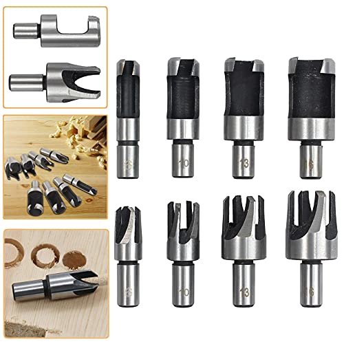 8-Pack Wood Hole Plug Cutter Set Carbon Steel Cutting Tools Cork Dowel Shank Drill Bit Knife for Woodworking Hole Saw Cutting 6MM 10MM 13MM 16MM (1/4 3/8 1/2 5/8)