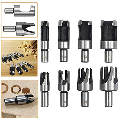 8-Pack Wood Hole Plug Cutter Set Carbon Steel Cutting Tools Cork Dowel Shank Drill Bit Knife for Woodworking Hole Saw Cutting 6MM 10MM 13MM 16MM (1/4 3/8 1/2 5/8)